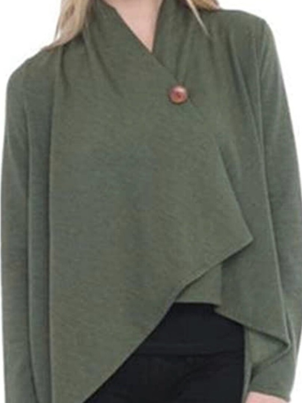 Soft Olive Green Draped Button-Front Women's cardigan